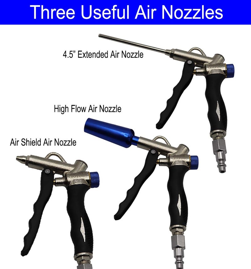YOTOO 2-Way Air Blow Gun kit with Adjustable Air Flow, Extended Nozzle, High Flow Nozzle and 1/4" NPT Female Quick Plug - Image 2